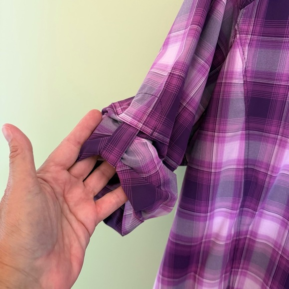 Deluth women’s Purple Plaid Button-Up Shirt size 4x nylon moisture wicking - Picture 12 of 14